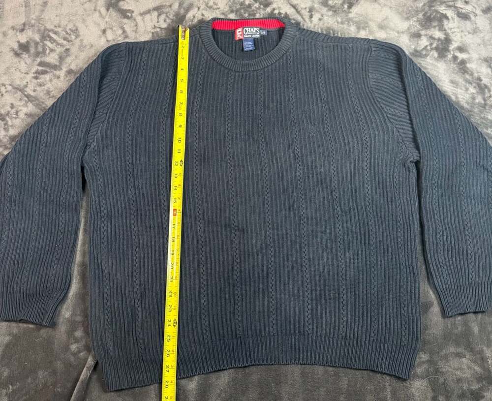 Men’s Chaps Ralph Lauren Sweater Size L/G Navy Ribbed Crewneck Pullover#103